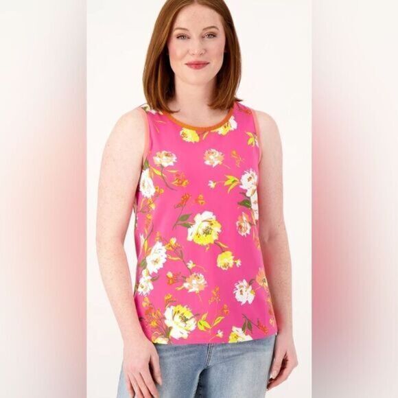 NWOT Issac Mizrahi Plus Size Pink Floral Tank - Size 3XL - Picture 1 of 9